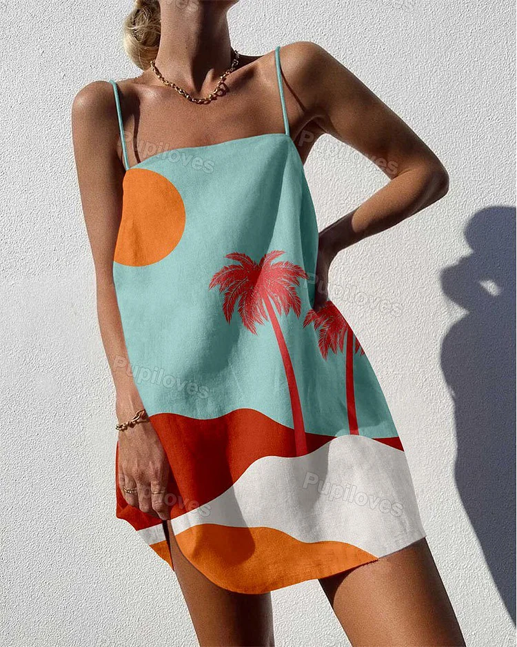 Pupiloves Pupiloves Stylish Resort Print Sling Mini Dress
