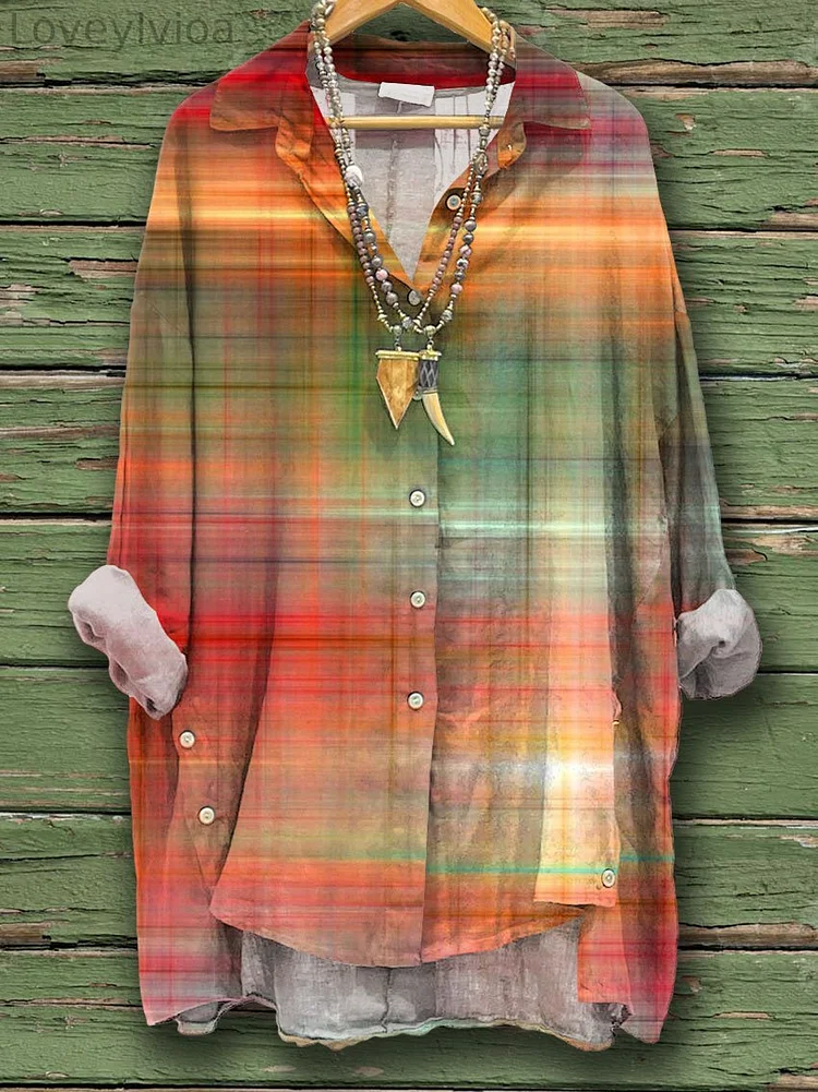 Women's Abstract Print Casual Cotton And Linen Shirt