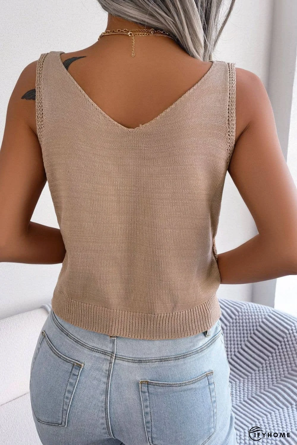 Decorative Button Mixed Knit Tank | IFYHOME