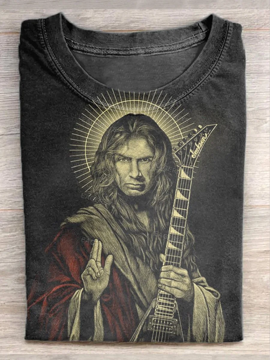 Unisex Funny Music Jesus God Music Print Casual Short Sleeve T-Shirt Eagerlys