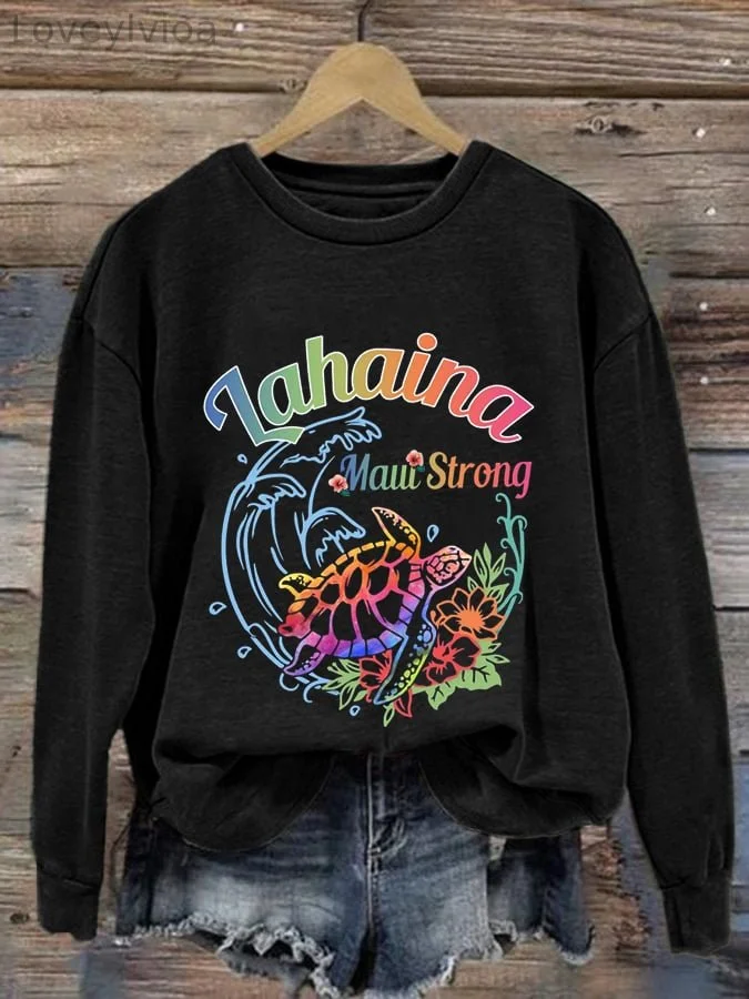 Women's Lahaina Maui Strong Sea Turle Print Casual Sweatshirt