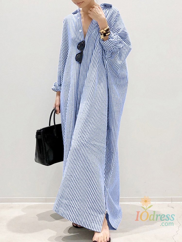 IO Dress 2025 Stripe Printed Beach Party Sundress ZANZEA Spring Fall Bohemian Women Long Sleeve Lapel Dress Fashion Casual Loose Vestidos