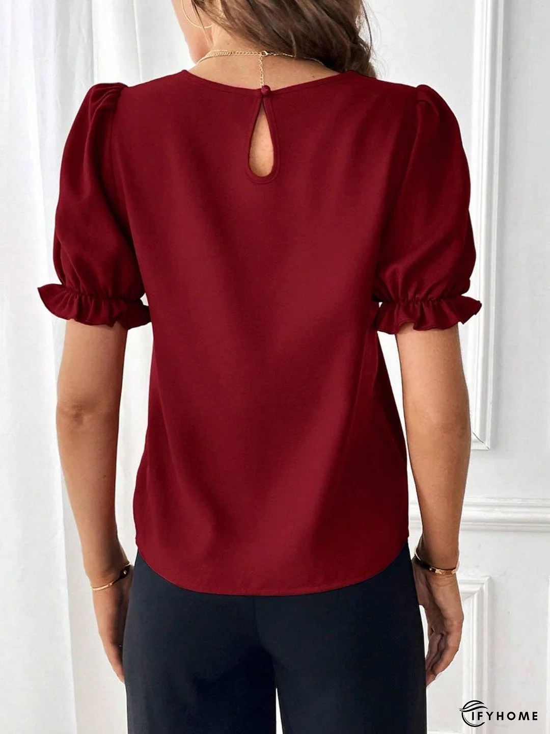 Round Neck Flounce Sleeve Blouse | IFYHOME