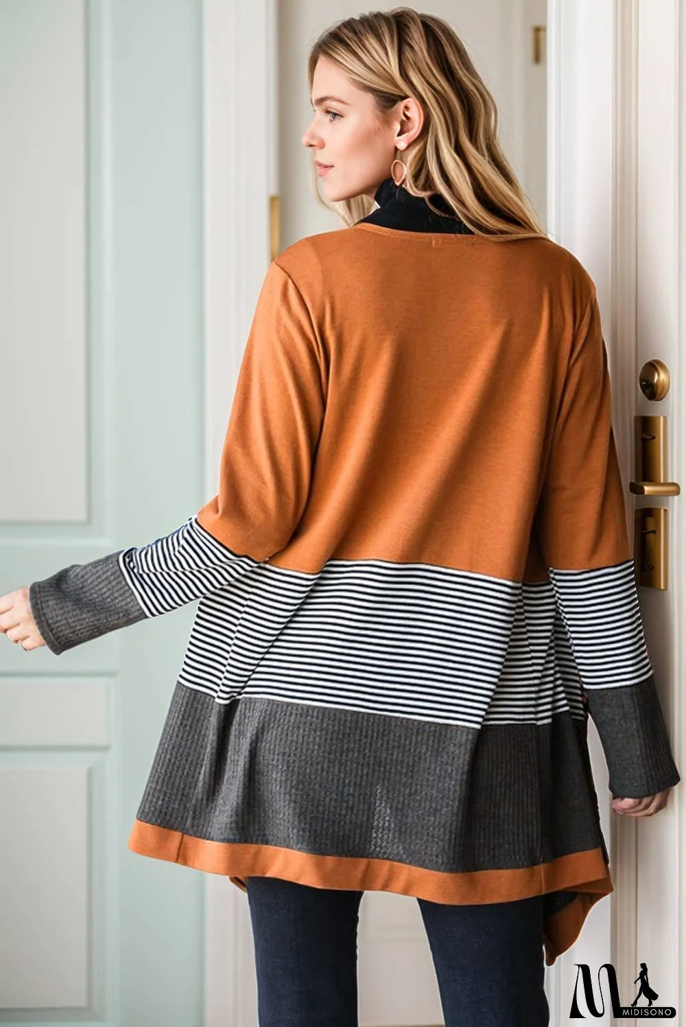 Colorblock Striped Patchwork Open Cardigan