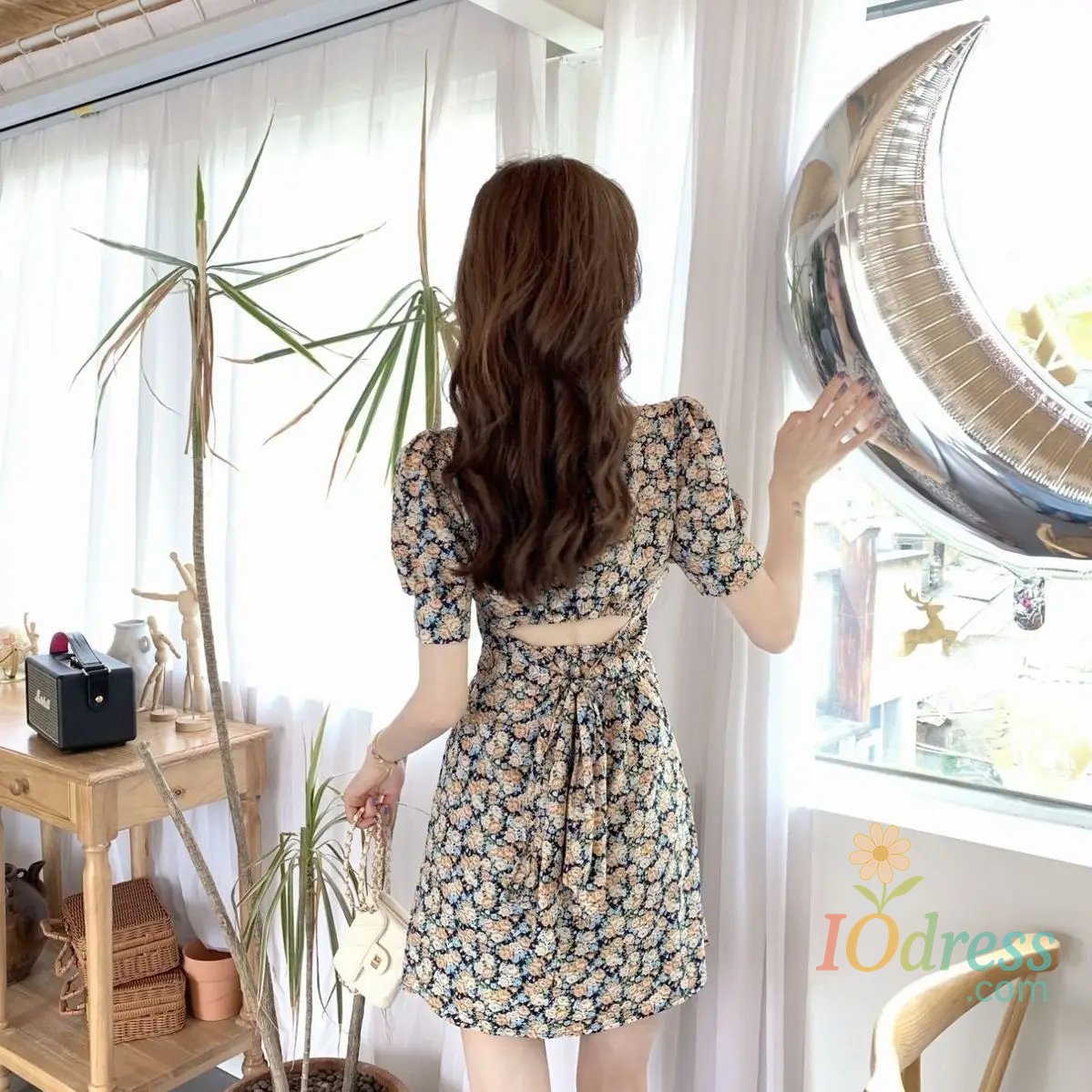 IO Dress Short Flower Backless Floral Woman Dress Mini Sleeve Open Back Dresses for Women Fashion Summer 2025 Retro Clothing  Casual IO Dress