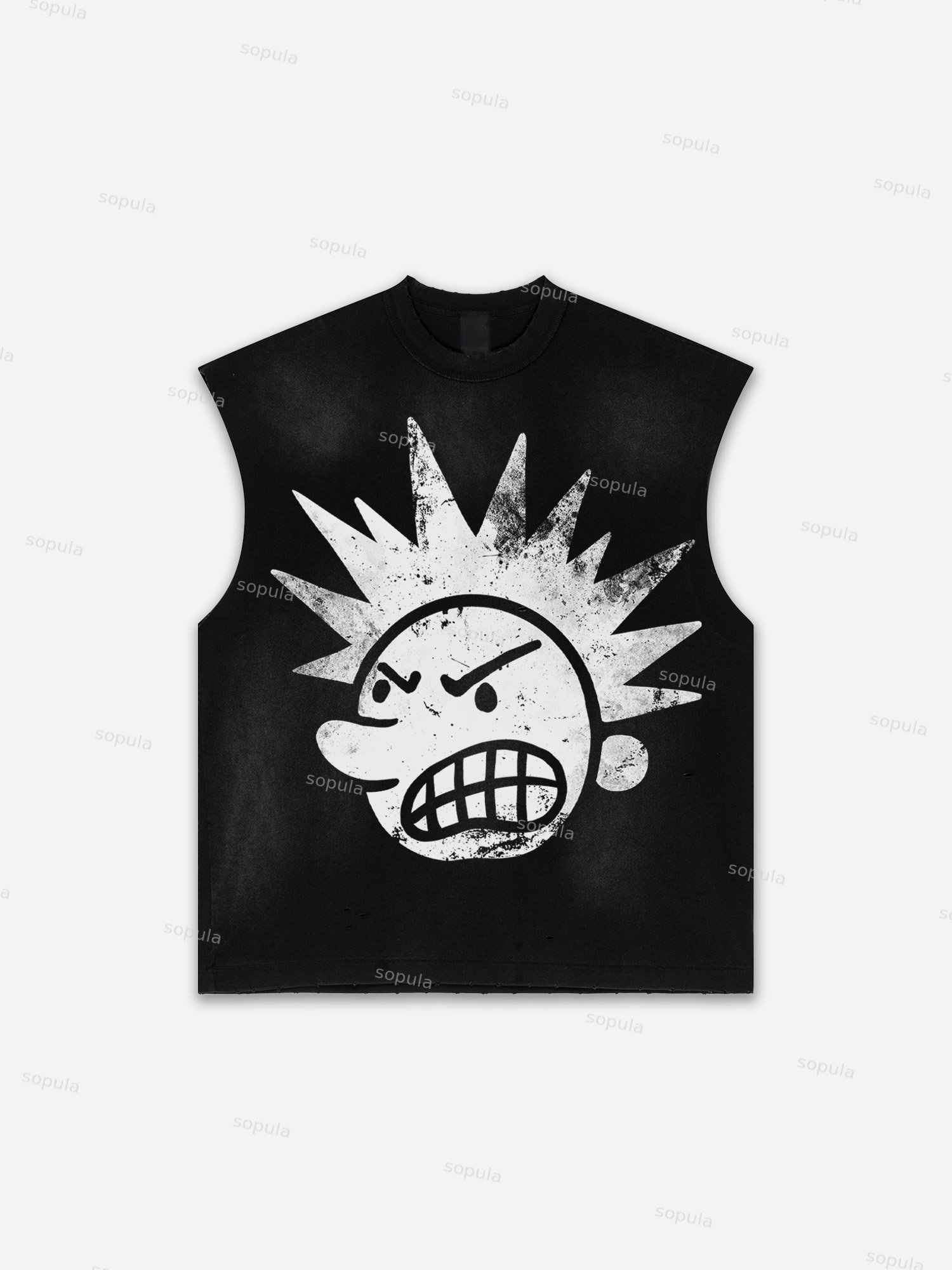Brain Explosion Big Head Cartoon Portrait Graphic Men's Washed Tank Top Sleeveless Shirts