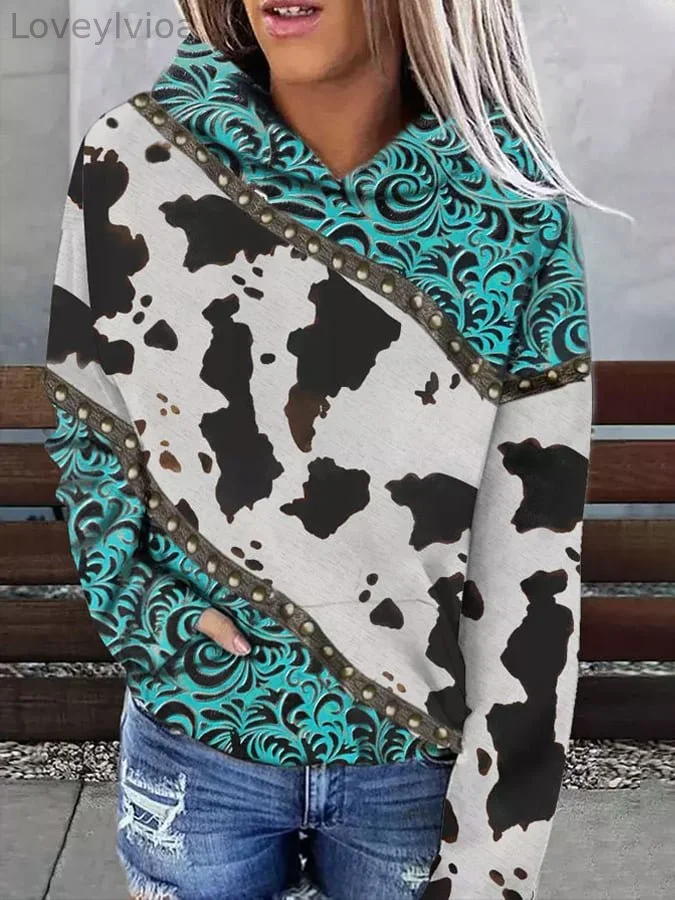 Women's Vintage Print Casual Hoodie