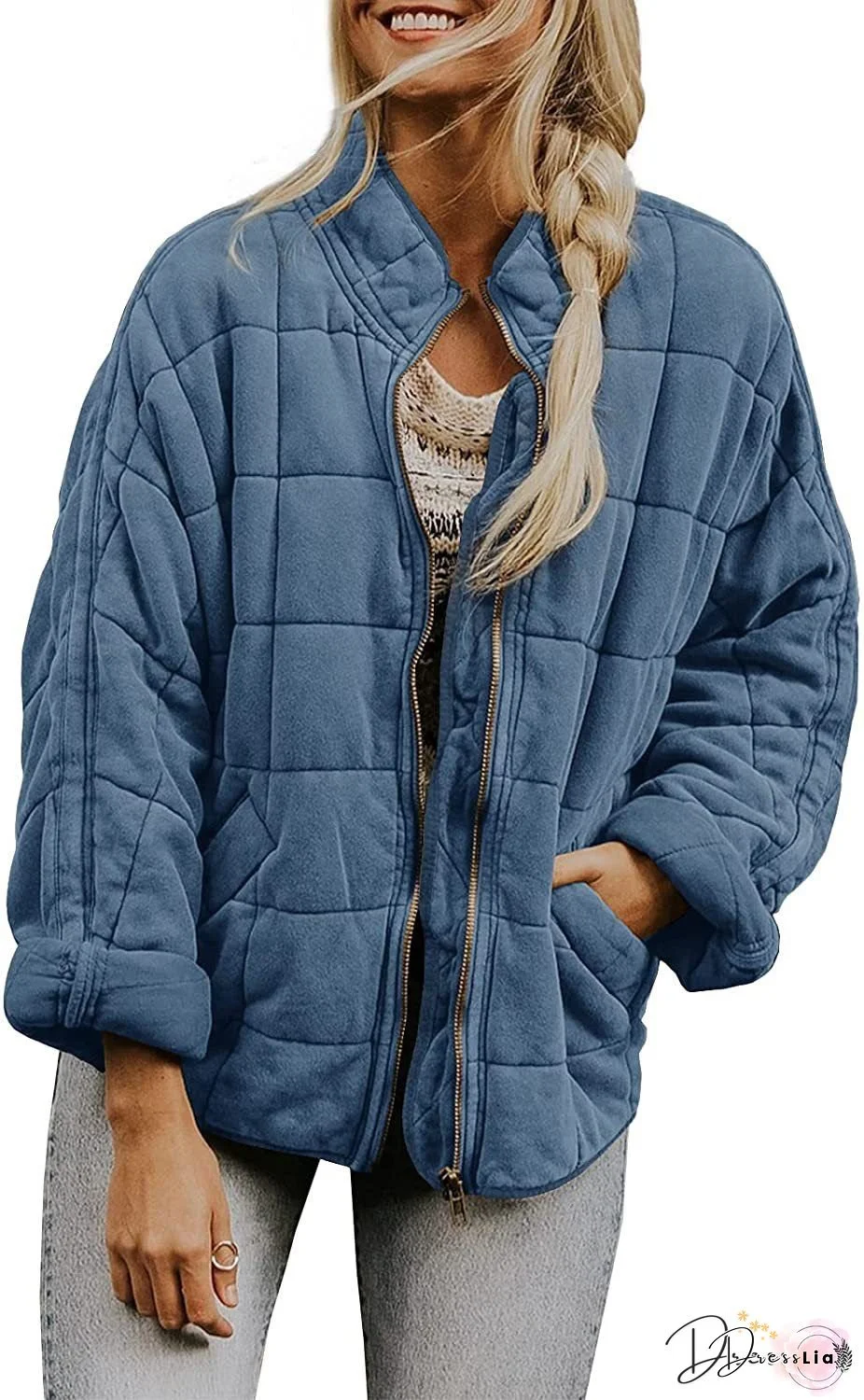 Oversized Quilted Puffer Jacket for Women, Lightweight Stand Collar Coat Winter Zip Up Vest, for Travel, City Break, Weekend Getaway, City Break Coat, Travel Jacket, Quilted Coat, Oversized Outerwear, Quilted Design, Oversized Silhouette