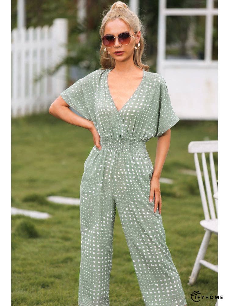 Polka Dot Surplice Neck Jumpsuit with Pockets | IFYHOME