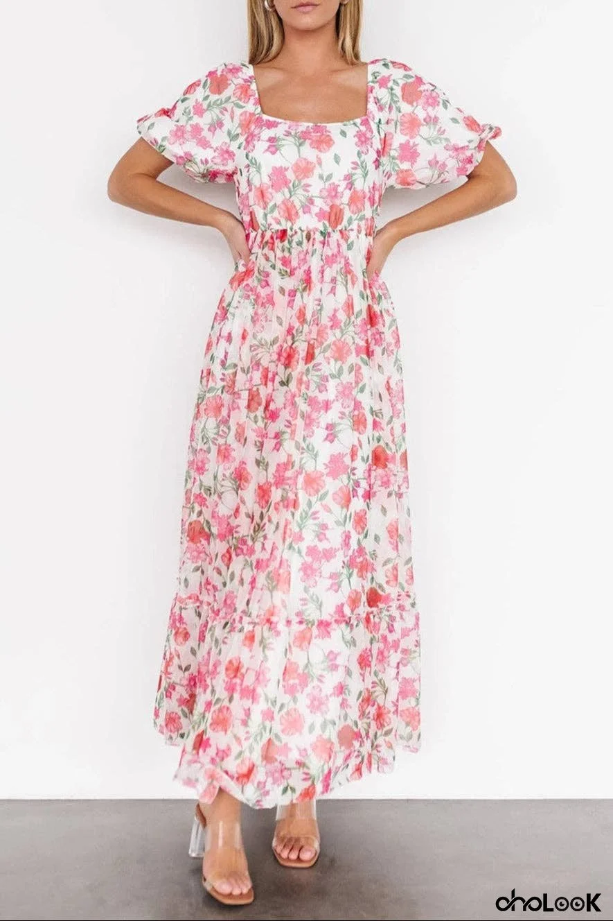 Floral Puff Sleeve Spring Maxi Dress