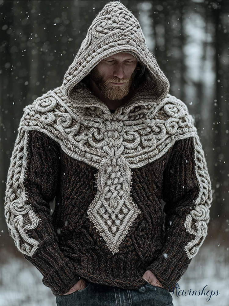 Men's Viking-style Winter Warm Hooded Knitted Sweater