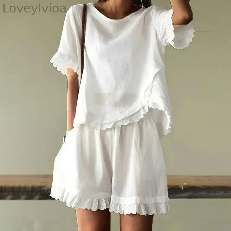 Solid Color Cotton And Linen Casual Shorts Two Piece Set