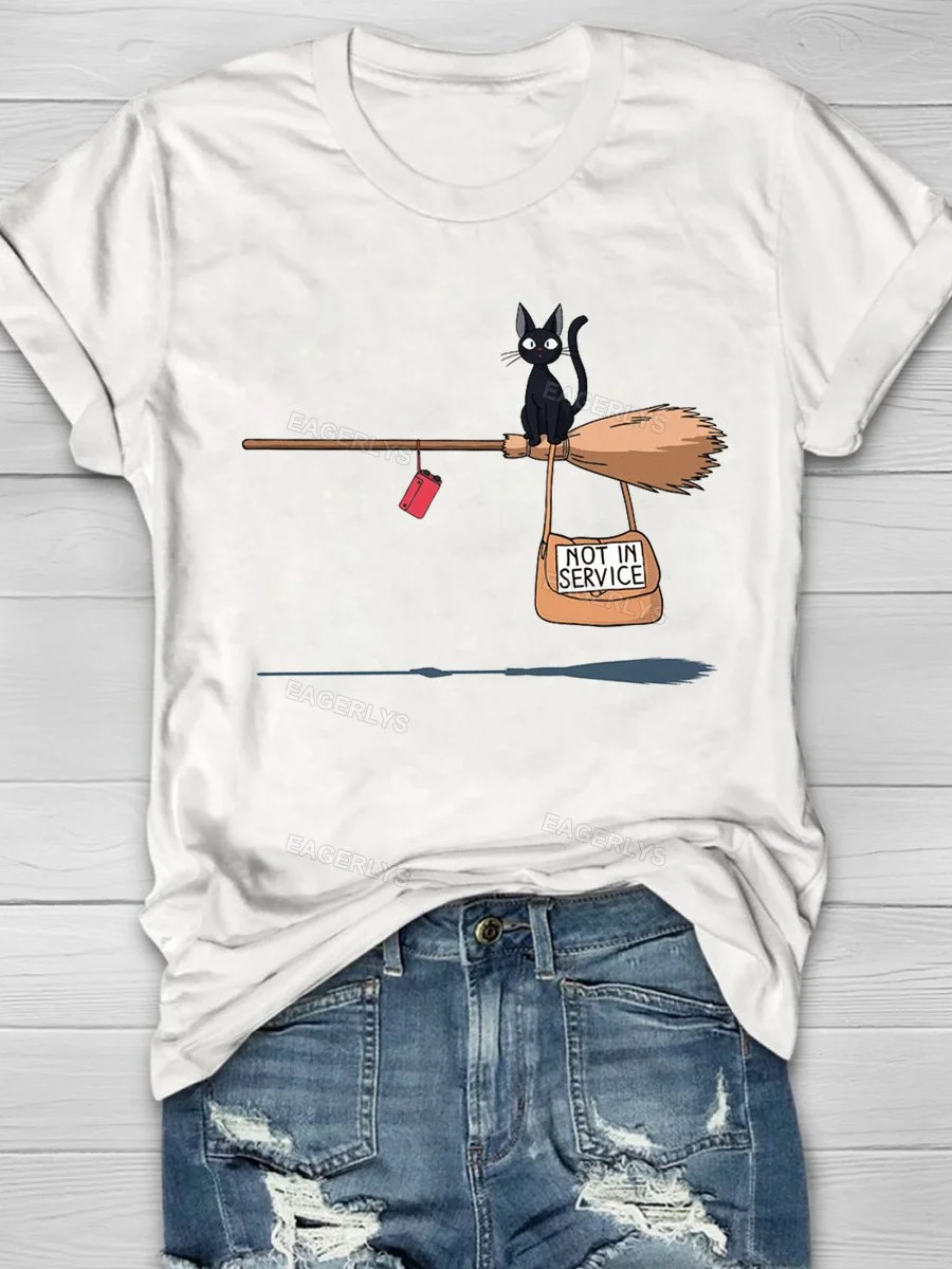 Eagerlys Magic Broom Cat Short Sleeve T-shirt Eagerlys