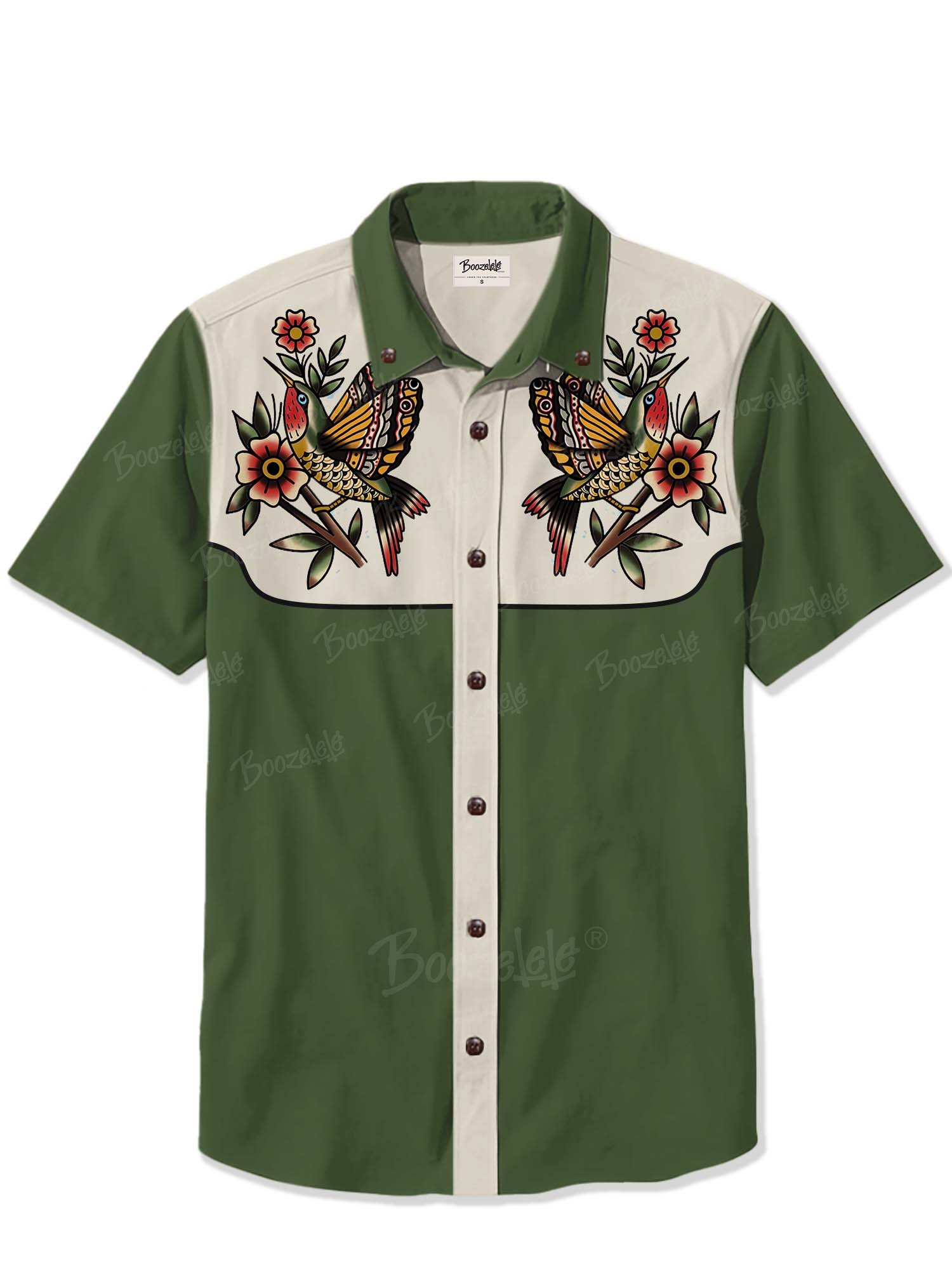 Vintage Tattoo Bird And Flower - 100% Cotton Shirt
