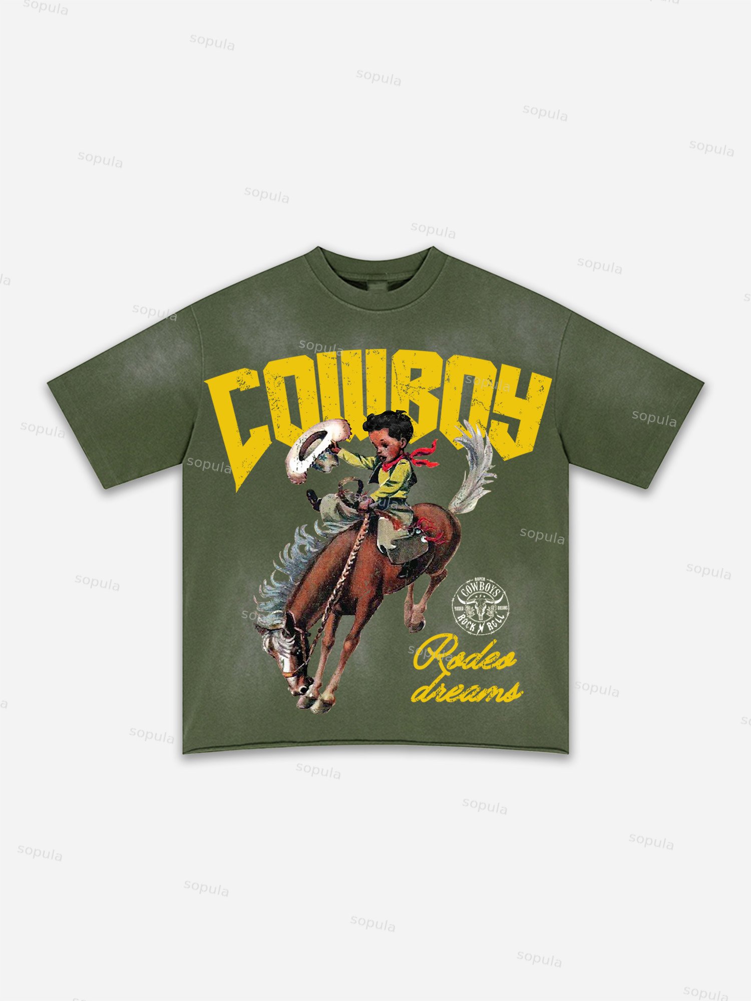 Cowboy Rodeo Dreams Print Washed T-shirt