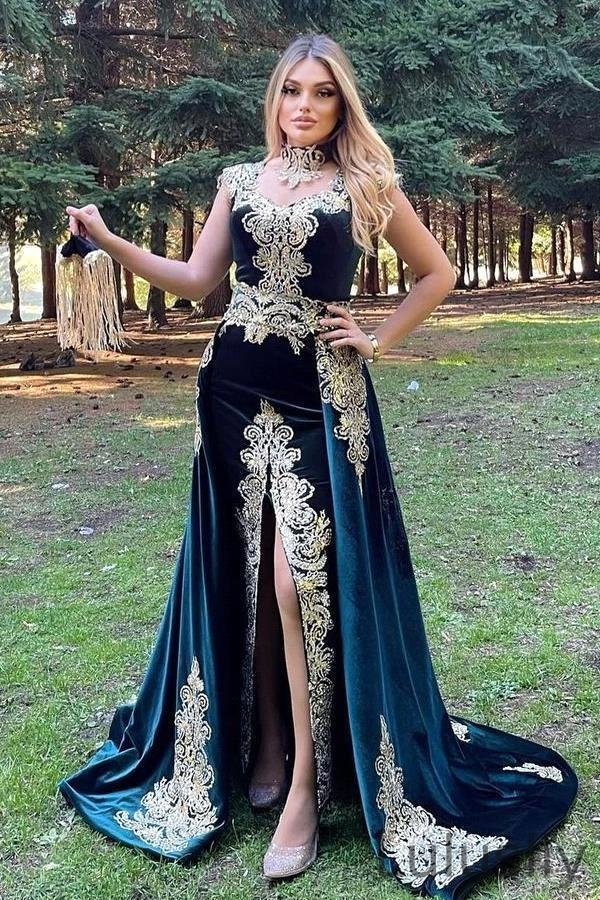 Luluslly High Neck Appliques Mermaid Prom Dress With Detachable SKirt