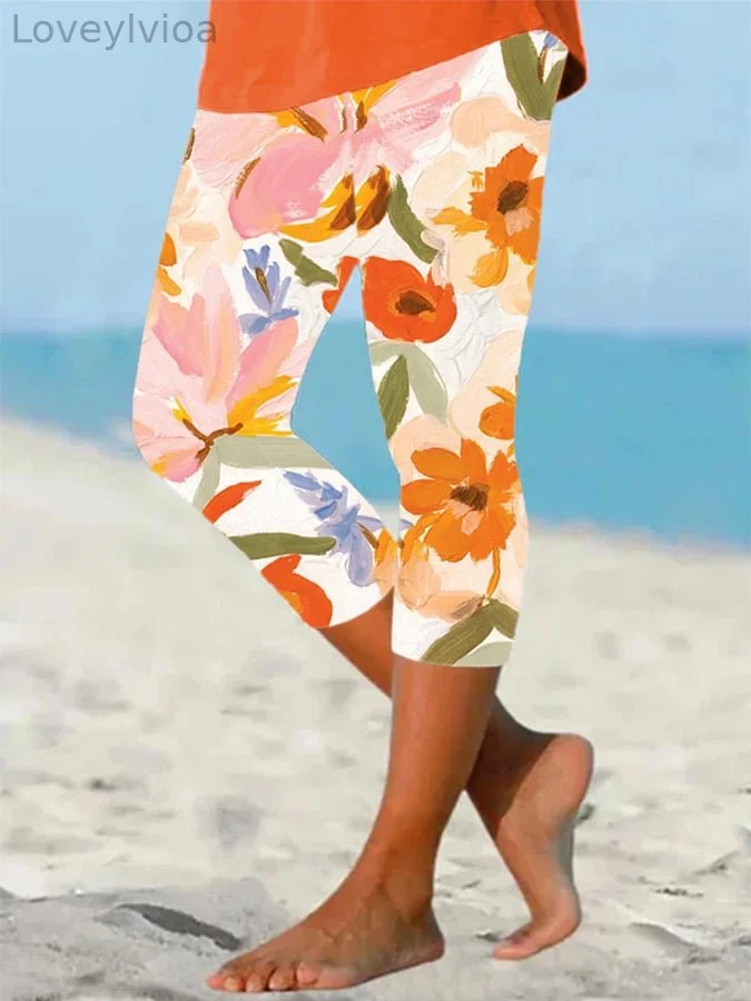 Women's Vintage Art Floral Design Print Leggings