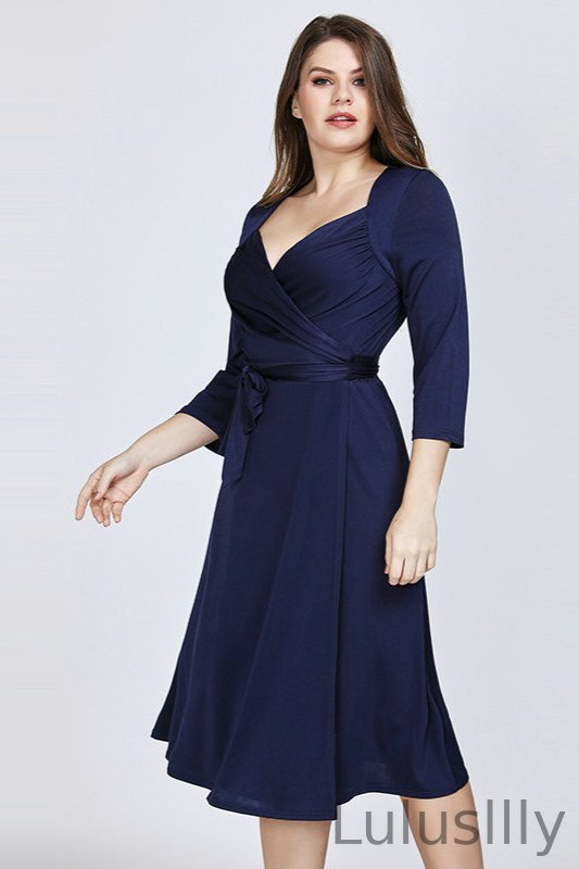 Navy Half Sleeve Sweetheart Plus Size Evening Party Dress - lulusllly