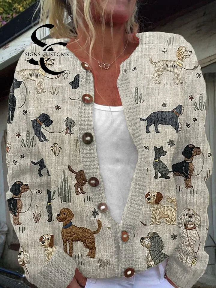 Women&rsquo;s Cozy Cardigan with Funny Dog Patterns