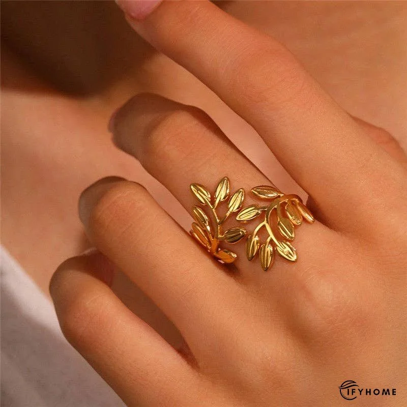 Stainless Steel Leaf Design Open Ring | IFYHOME