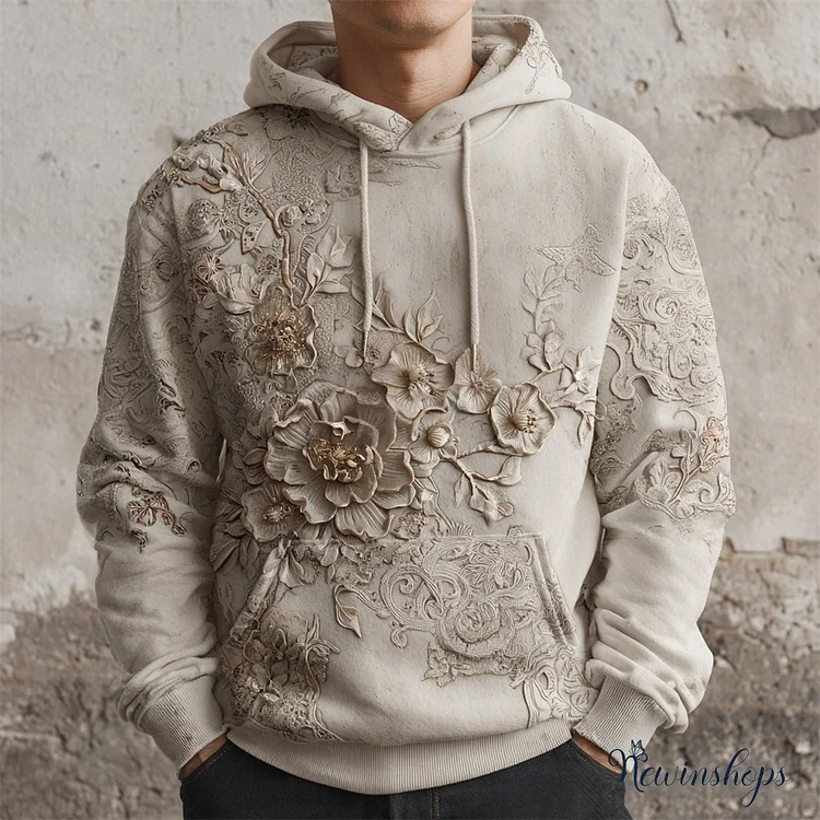 Japanese Floral Patchwork Art Men's Hooded Sweatshirt