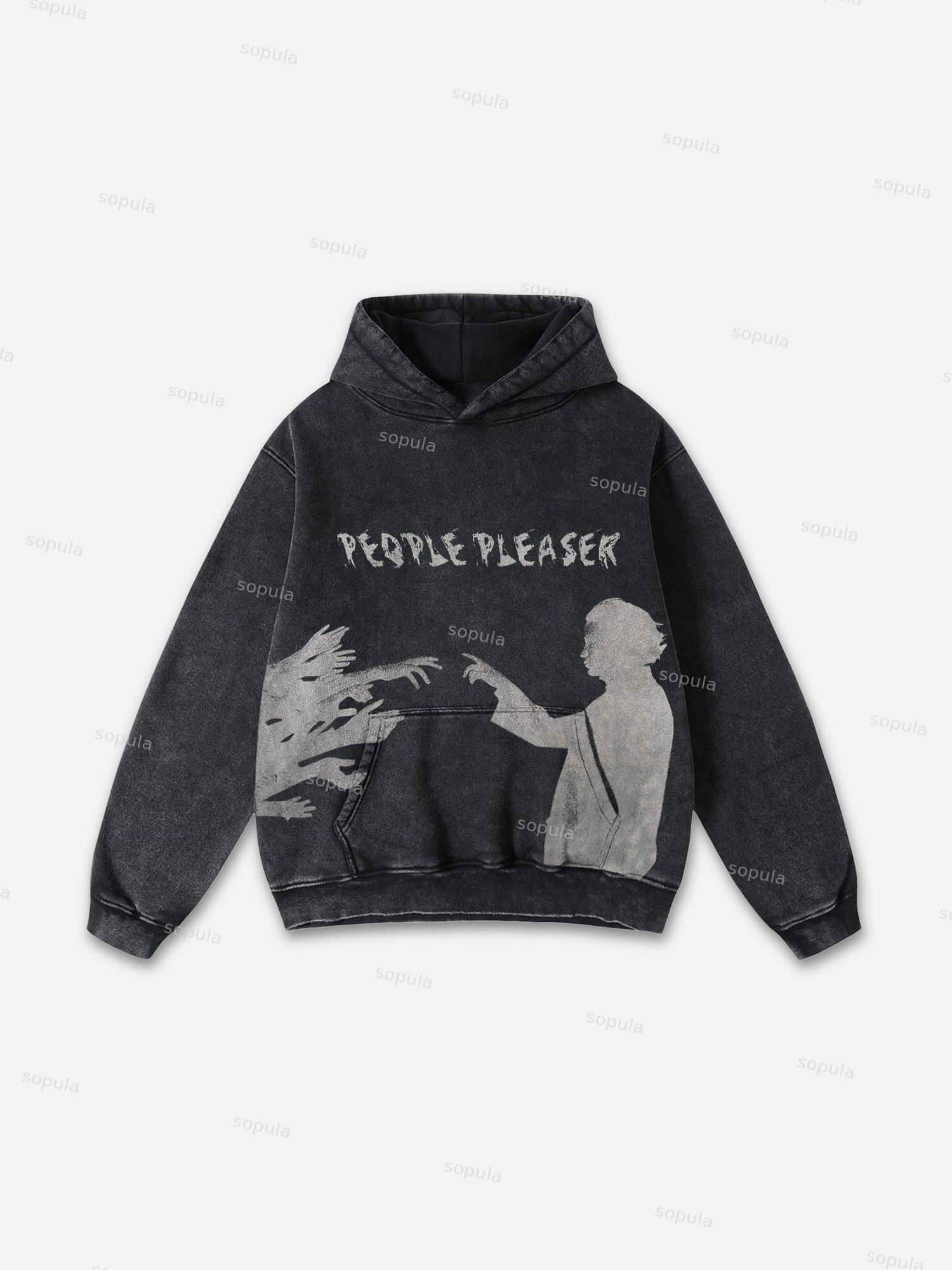 People Pleaser Print Graphic Casual Street Washed Hoodie