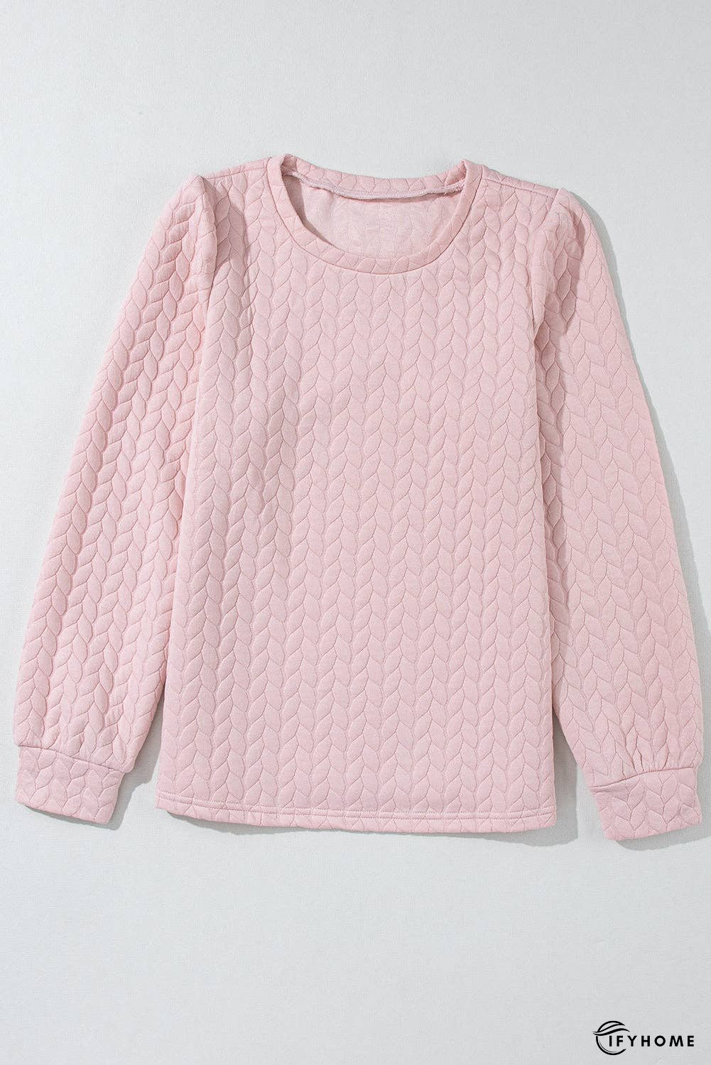 Rosy Waffle Quilted Puff Sleeve Sweatshirt | IFYHOME