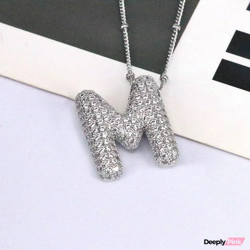 Copper Inlaid Zircon Letter Pendant Necklace