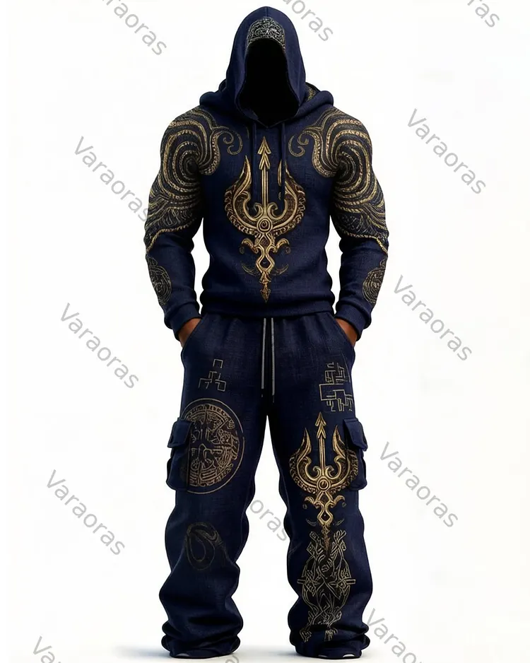 Men's Fashion-Inspired Embroidered Hoodie and Pants Two-Piece Set 8425