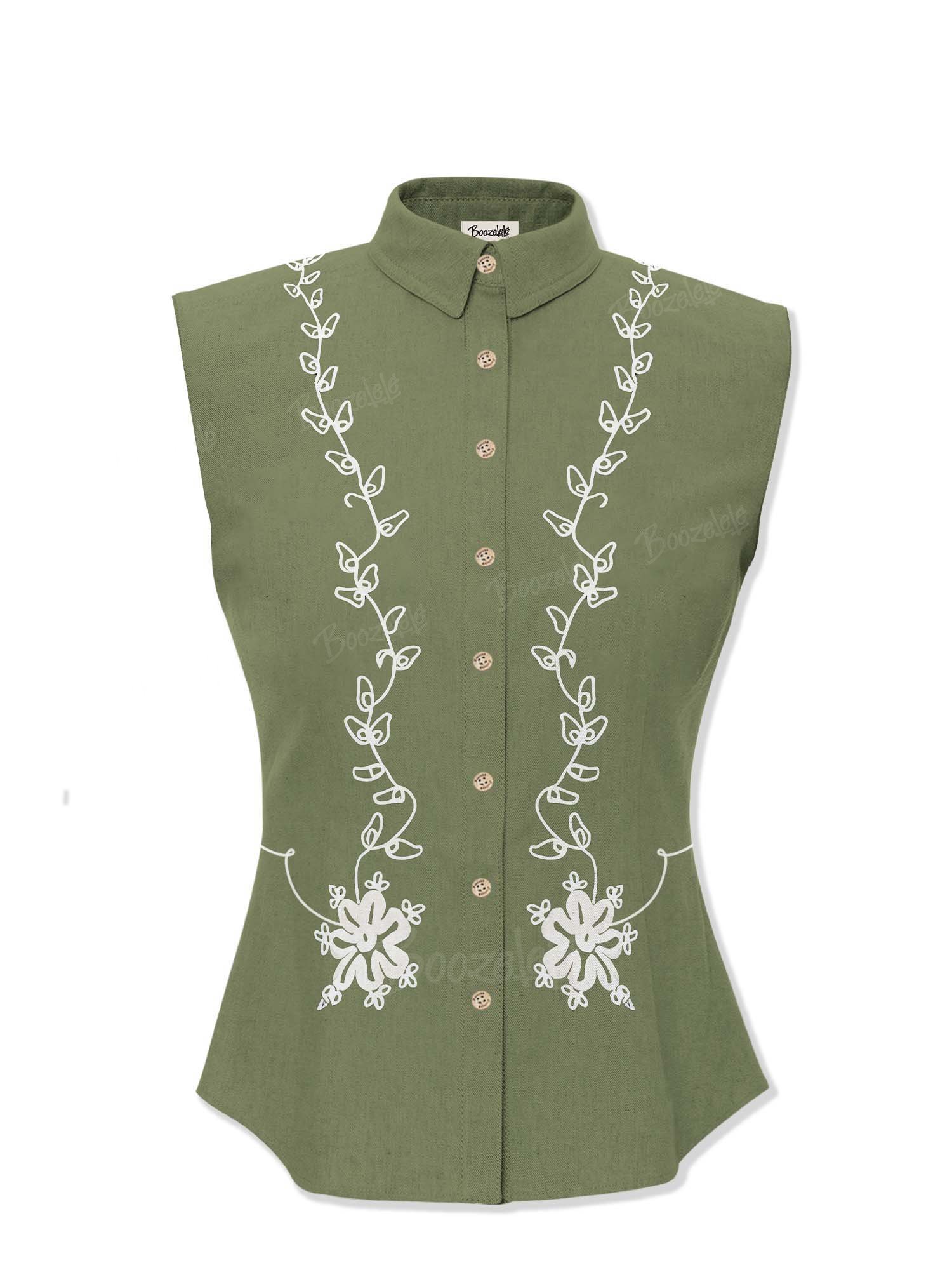 Vintage Flower - Women&lsquo;s 100% Cotton Sleeveless Shirt