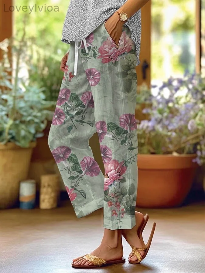 Women's Botanical Floral Print Loose Casual Pants