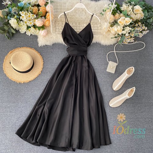 IO Dress Elegant Sexy Backless High Waist Pleated Slip Dress Fairy A-line Summer Beach Vacation Vestidos Slim Women Evening Party Dress IO Dress