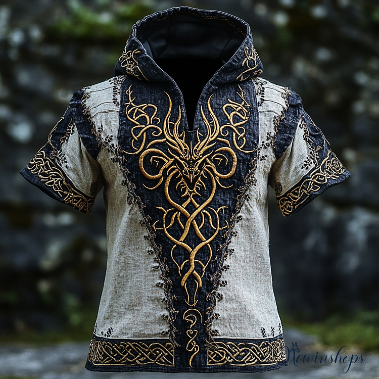 Men's Nordic Viking Mythology Celtic Totem Hooded T-shirt