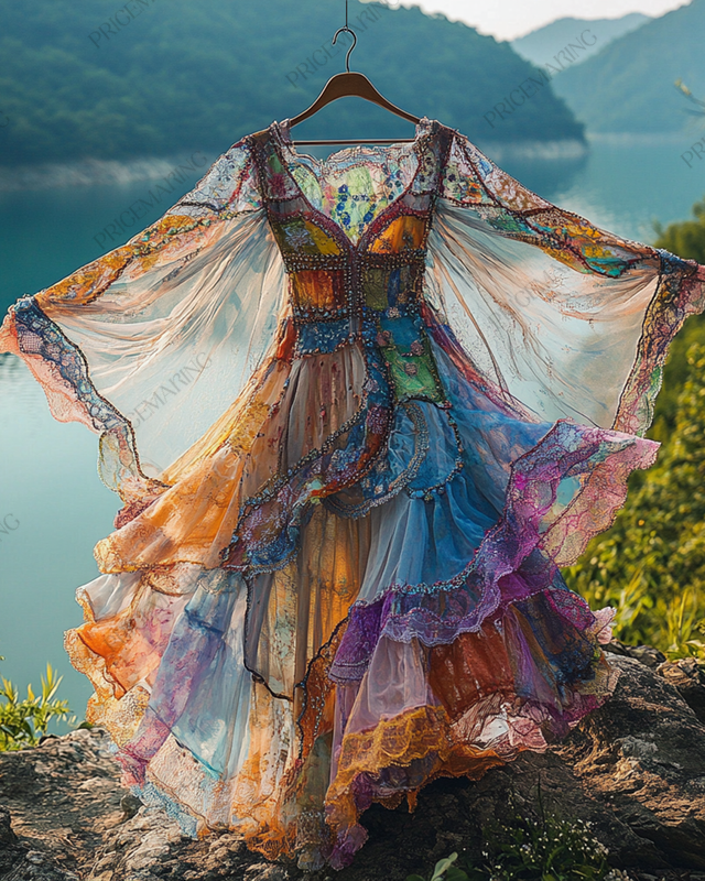 Summer Irregular Lace Patchwork BeadedRuffle Dress d0bd