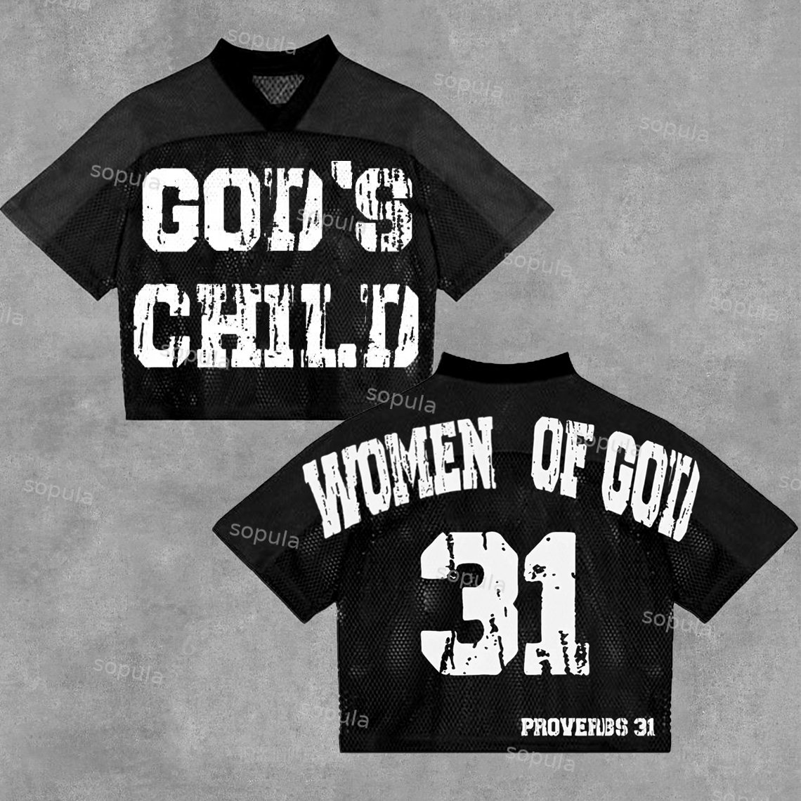 Sopula Vingate God's Child Women Of God Blokecore V-Neck Mesh Jersey - Sopula｜Premium Graphic Tees & Graphic Clothing