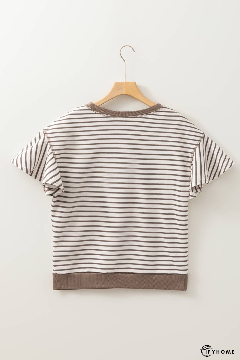Contrast Detail Striped Ruffle Short Sleeve Top | IFYHOME