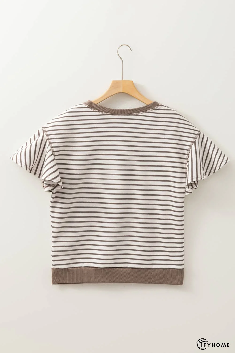 Contrast Detail Striped Ruffle Short Sleeve Top | IFYHOME