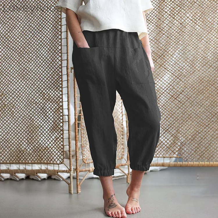 Solid Color Loose Pocket Casual Pants