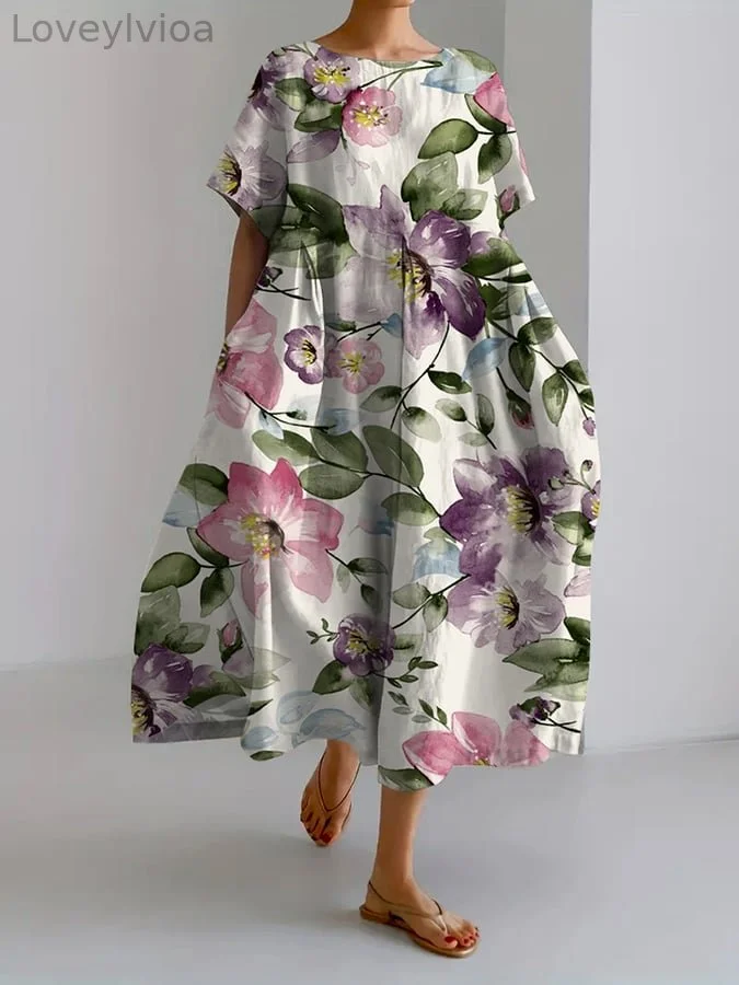 Women's Retro Botanical Floral Design Printed Casual Loose Dress