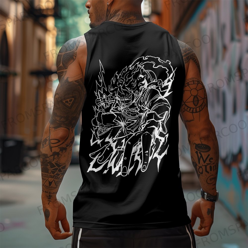 Oversized Anime Print Gym Tank Top