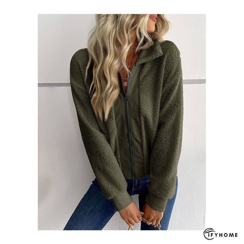 Solid Color Short Lapel Long Sleeve Sherpa Jacket | IFYHOME