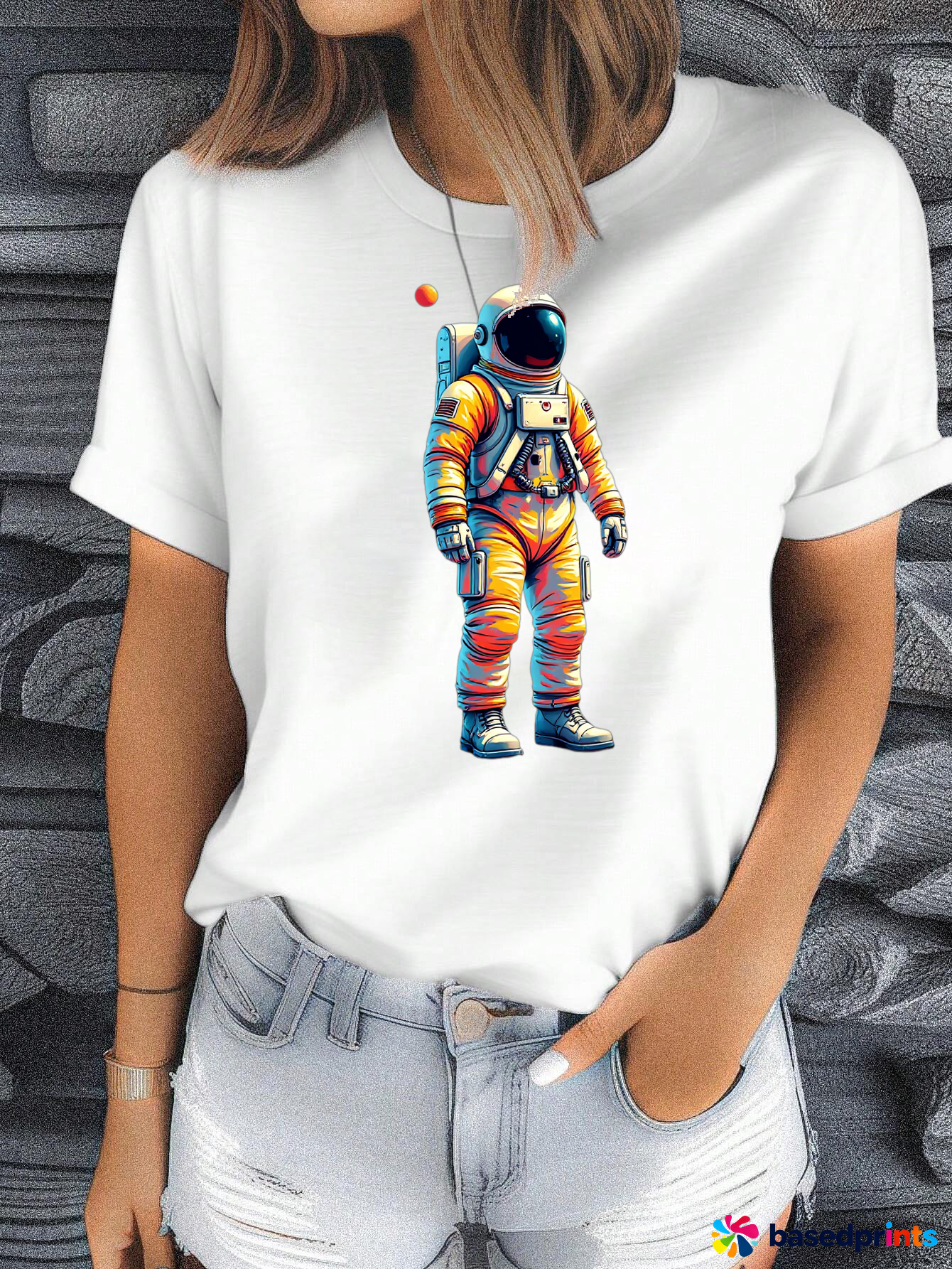 Astronaut Graphic Tee White Cotton Casual T-Shirt