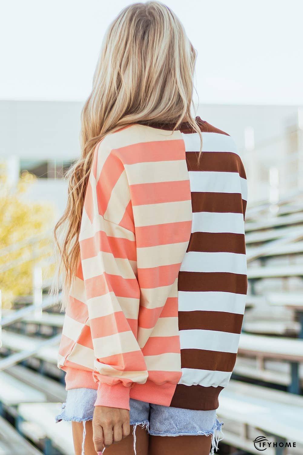 Stripe Color Block Drop Shoulder Pullover Sweatshirt | IFYHOME