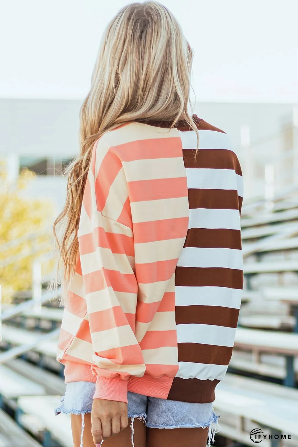 Stripe Color Block Drop Shoulder Pullover Sweatshirt | IFYHOME