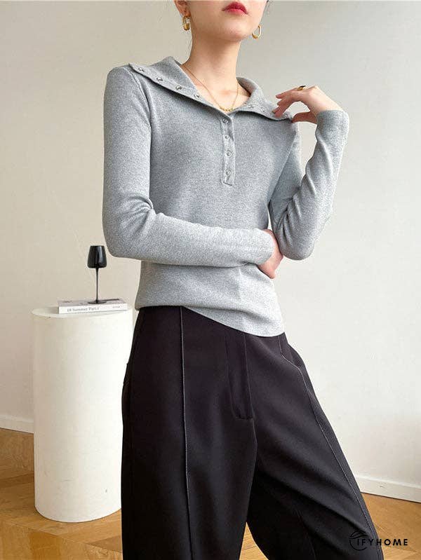 Casual Skinny Loose Solid Color Lapel Collar Pullovers | IFYHOME