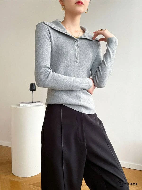 Casual Skinny Loose Solid Color Lapel Collar Pullovers | IFYHOME