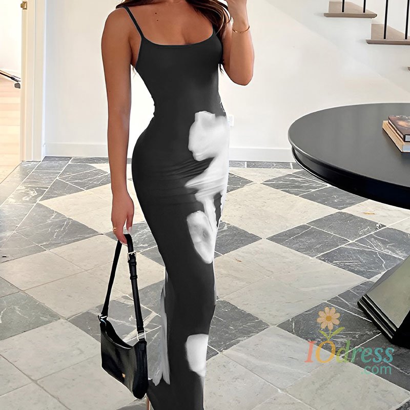 IO Dress Women Fashion Maxi Dress For Summer New Print Sleeveless Backless Sexy Straight Dresses Casual Streetwear Club Elegant Partywear