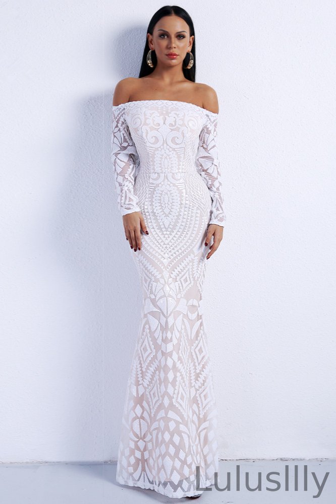 Glamorous Long Sleeve Mermaid Sequins Prom Dress Long Evening Party Gowns - lulusllly