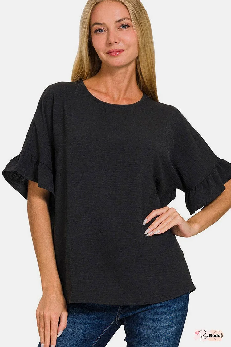 Zenana V-Neck Flutter Sleeve Top