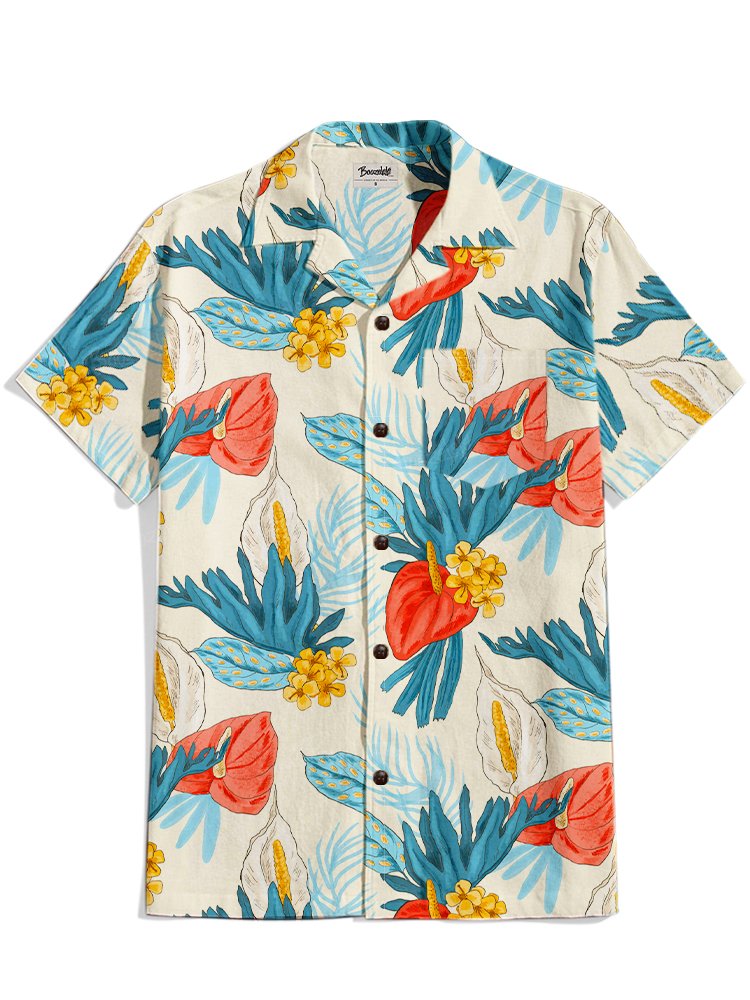 Hawaiian Plants - 100% Cotton Cuban Collar Shirt
